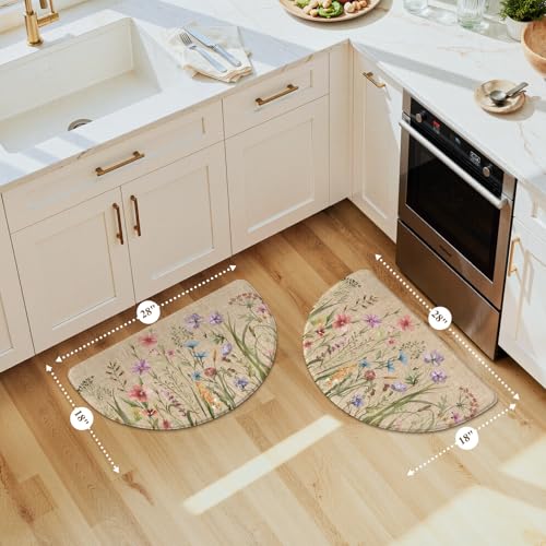 KIMODE Kitchen Mats for Floor Anti Fatigue, Cushioned Kitchen Floor Mats - color: Floral/Brown, size: 18" x 28"+18" x 28"--0.47 inches(Semicircular)