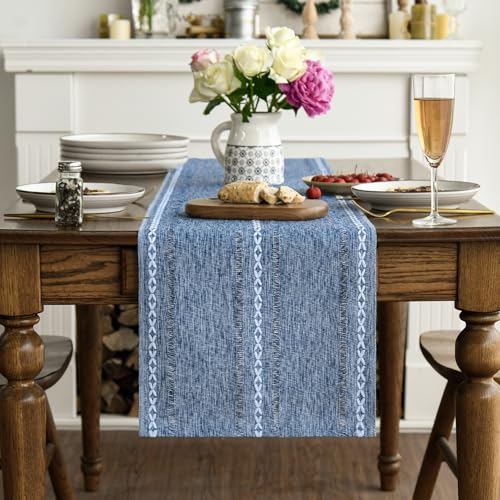 Artoid Mode Blue Rustic Cotton Linen Table Runner 13x36 Inch - color: Blue, size: 13" x 36"