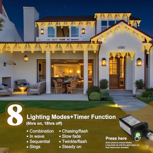 Outdoor Christmas Lights, 13.8FT 218 LED Curtain Lights, Hanging Fairy String Light, Plug-in LED String Light for Wedding, Party, Indoor, Christmas Decoration - Warm White - color: Warm White