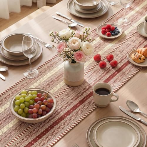 Artoid Mode Red Farmhouse Stripe Braided Table Runner 12x72 Inch - color: Red, size: 12" x 72", Table Runner
