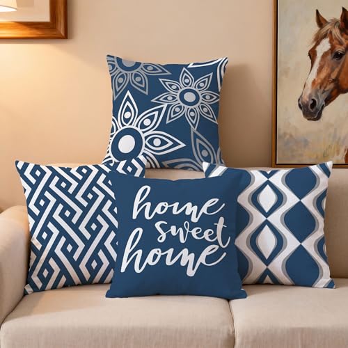 Hexagram Throw Pillow Covers 18x18, Navy Blue Outdoor Pillow Covers - color: Navyblue, size: 18" x 18" (Pack of 4)