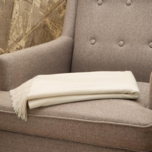 CUDDLE DREAMS Premium Cashmere Throw Blanket with Fringe (Ivory) - color: Ivory