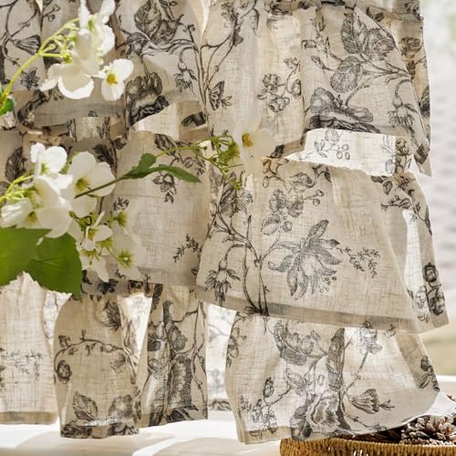 jinchan Amlie Ruffled Floral Valance Curtain 1 Panel 18 Inch Charcoal - color: Amlie Charcoal on Linen