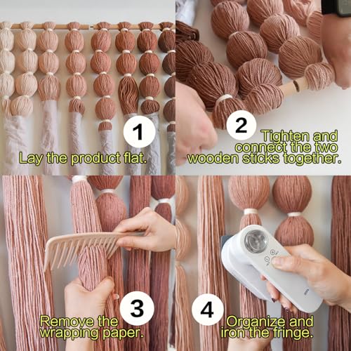 Macrame Wall Hanging Dip Dyed Red Yarn Balls Tassel Boho Decor 27"W*31"L - color: Brown Red