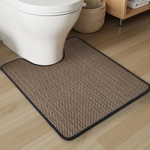 PADOOR Braided Toilet Rugs U Shaped 20''x24'', Non Slip Toilet Mat, Black - color: Black, size: 20''x24'' U-Shaped