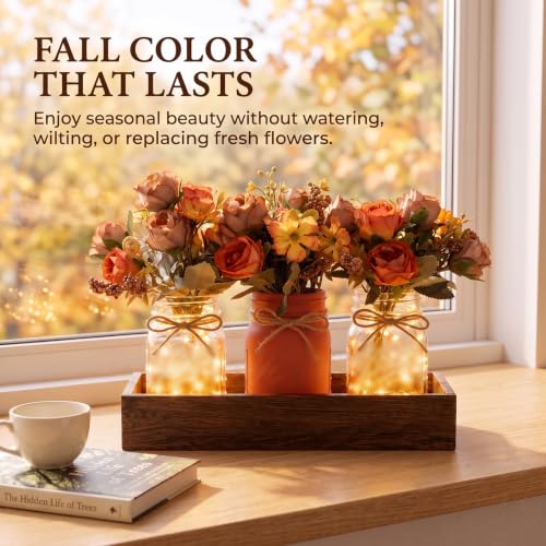 Fall Mason Jar Table Centerpieces with LED Fairy Lights, Fall Decor - color: Jar-fall