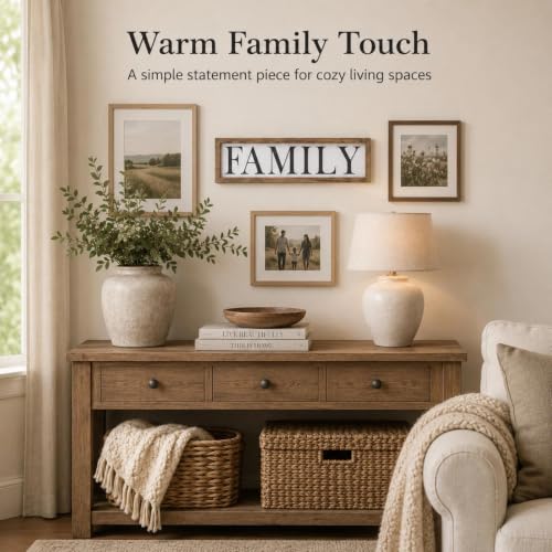 Wooden Family Sign Wall, Shelf, Mantel, Entryway Table Home Decor - color: white-family
