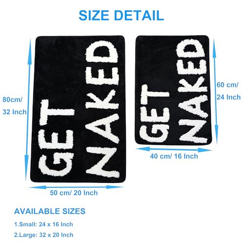 Get Naked Bath Mat, Soft Microfiber Bathroom Rug, Non-Slip TPR Backing, Ultra Absorbent Washable Bath Rug for Shower Tub Sink Bedroom Kitchen Indoor Home Decor, 32x20 Inch Black & White - color: Black Base & White Words, size: 31.5" x 19.7" (Rectangular)