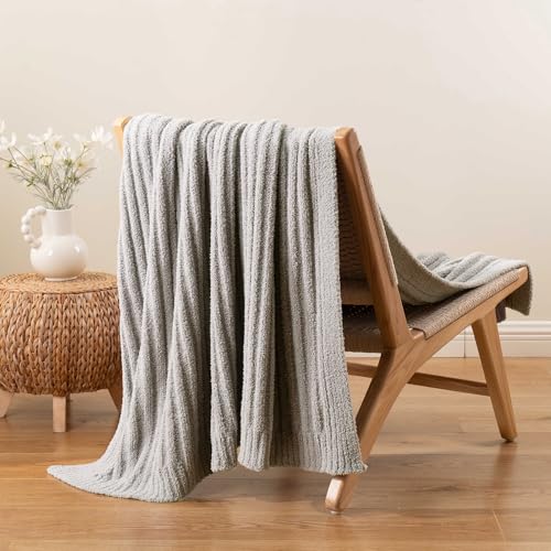 Battilo Grey Throw Blanket for Couch, Fluffy Soft Chenille Blanket, 50"x60" - color: Grey, size: 50"x60"