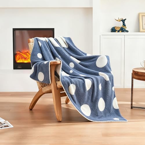 CozeCube Reversible Knitted Throw Blanket,Dusty Blue White Polka Dot50 x60 - color: D-dusty Blue and White, size: 50"x60"