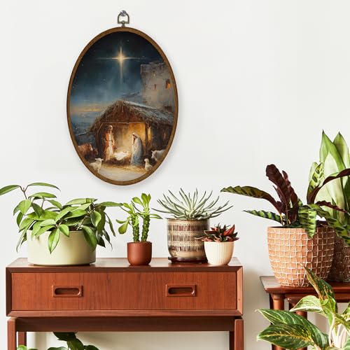 WULQYING Vintage Nativity Christian Christmas Wall Art Decor, Christian Oval Framed Canvas Art Prints, Religious Jesus Bible Verse Wall Hanging Decor for Home Bedroom Church, 8.6x11.4 Inches - color: Color 20