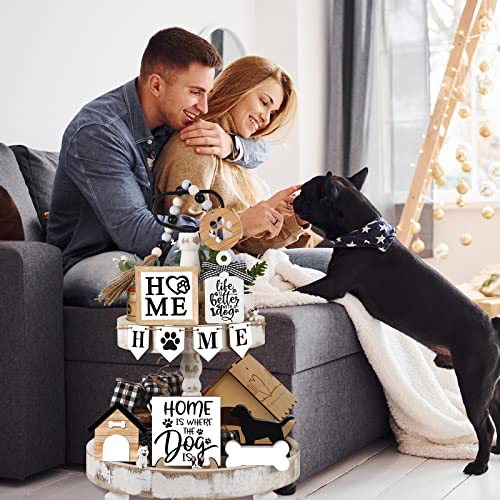 FairySandy 11 Pcs Dog Tiered Tray Decor Home Rustic Wooden Signs - style: Dog