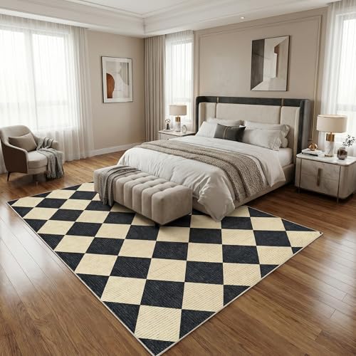GarveeHome Area Rugs 9x12 Living Room Checkered Large Black Washable Rug - color: Dark/Coffee, size: 9' x 12' (Rectangular)
