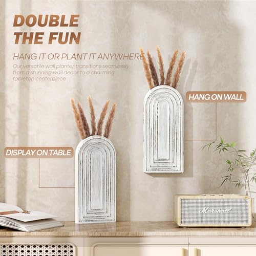 EOSAHR Wall Vase: Wall Planter for Indoor Plants & Fake Flowers, Whitewash - color: Whitewash