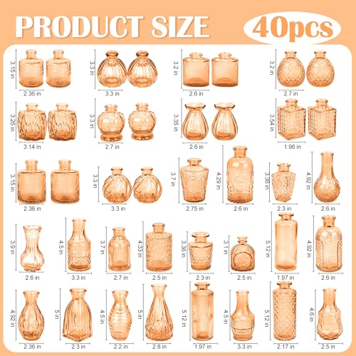Glass Bud Vases in Bulk Small Mini Amber Vase for Flowers 17pc - color: Amber