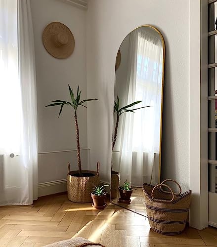 Floor Mirror, 64"x21" Gold Full Length Mirror, Arched Mirror Full Length, Freestanding Mirrors, Arch Floor Length Mirrors with Thin Aluminum Frame Hanging or Leaning, Wall Mounted Mirror for Bedroom - color: Gold, size: 64"L x 21"W
