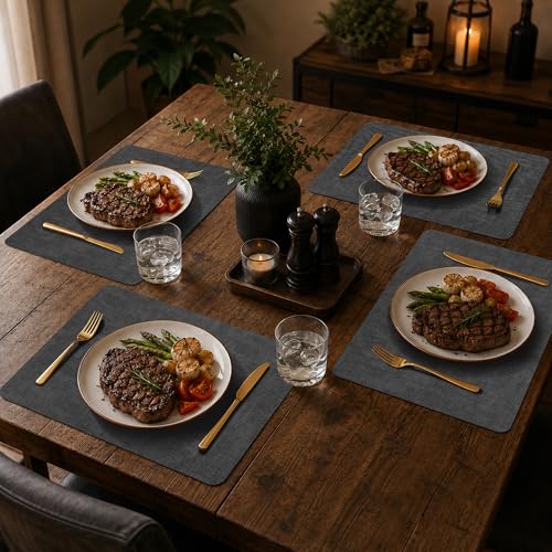 Maxpearl Faux Leather Placemats Set of 6, Easy to Clean, Dark Grey - color: Dark Grey