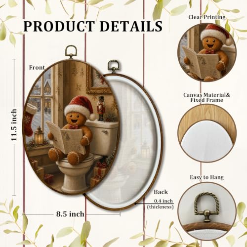 JQF Funny Christmas Gingerbread Bathroom Oval Wall Decor Framed 8.5x11.5 - color: Gingerbread-2