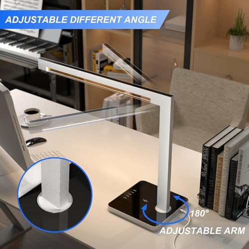 Aluminum LED Desk Lamp with Charging Station, 15W Table Lamp Work - color: Silver