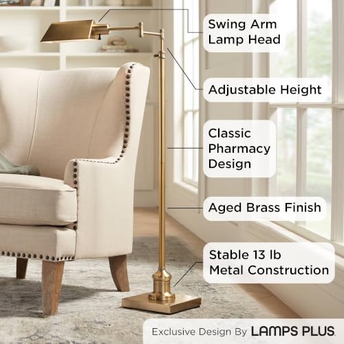 Jenson Adjustable Height Brass Swing Arm Pharmacy 54" Tall Floor Lamp - color: Brass