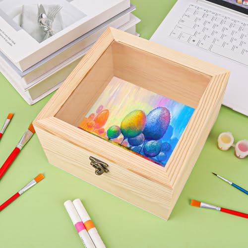 2 Pack Wood Box with Glass Lid, 7.87 x 7.87 x 4.72 inch Wooden Display Box with Hinged Lid for DIY Craft, Collectibles - size: 2 Pack 7.87 x 7.87 x 4.72 inch