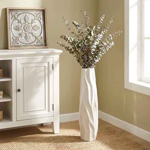 White Tall Ceramic Floor Vase, 24 Inch, Pleated Wave Design - color: Shape 1, size: 24 Inch