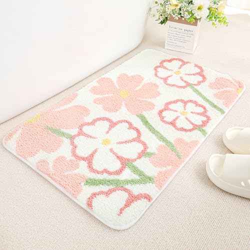 Molesun Floral Bath Mat 16x24, Soft Absorbent Microfiber Bath Rugs - color: Pink, size: 16" x 24"