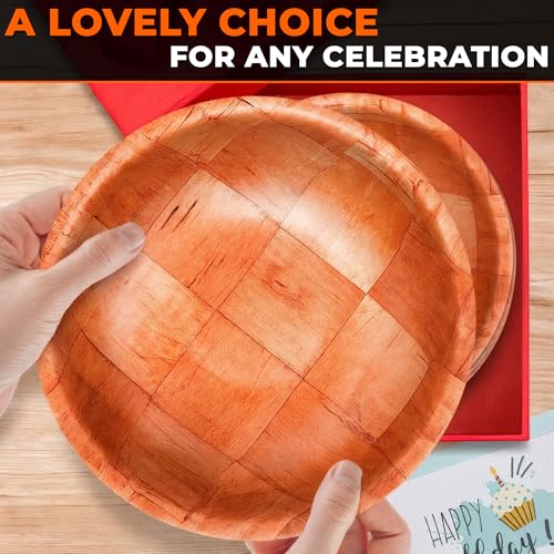 HYQO Wooden Salad Bowls Set of 6, Stackable, Lightweight & Sturdy, 7.9 In | Wooden Bowls for Food, Salad, Fruit, Snacks, Popcorn & Pasta; Won't Absorb Odors or Stains; Wood Bowl for Party & Brunch