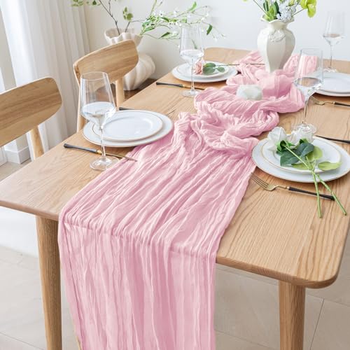 Cheesecloth Table Runner 10FT Blushing Pink Boho Gauze Sheer Runners - color: Blushing Pink, size: 1 Pack