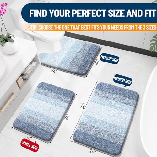 OLANLY Small Bathroom Rugs 24x16, Extra Soft Absorbent Microfiber Bath Rugs - color: Blue, size: 24" X 16"