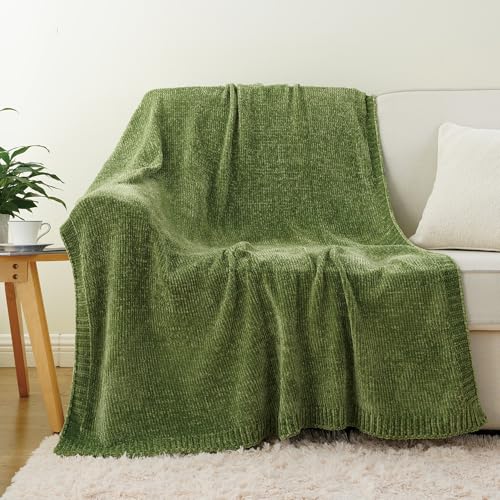 Green Chenille Throw Blanket for Couch, Soft Knit Throw Blanket 51"x67" - color: Green