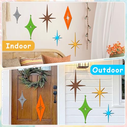 6 Pcs Wooden Star Wall Art Sign Colorful Starburst Mid Century Modern Decor - color: Orange Star