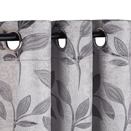 SUPERIOR Blackout Curtains, Room Darkening Window Accent for Bedroom, Sun Blocking, Thermal, Modern Bohemian Curtains, Leaves Collection, Set of 2 Panels, Grommet- 42 in x 84 in, Grey - color: Grey, size: 42"W x 84"L (Pack of 2)