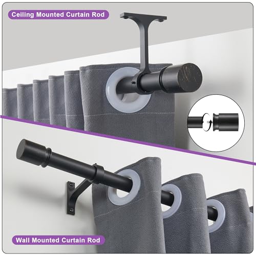 Curtain Rods for Windows 12 to 20 Inches - Aluminium Finials and Brackets - 1 Inch Decorative Window Rods - Adjustable Heavy Duty Curtain Rod - Wall & Ceiling Mounted - Matte Black Gold - color: Matte Black Gold, size: 12-20"