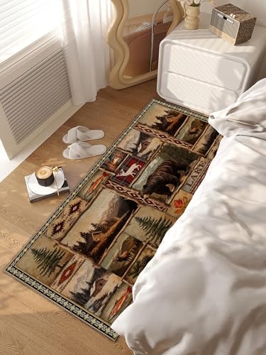 Vintage Rustic Bear Runner Rug for Hallway, Rustic Lodge Kitchen Runner 2x6 Non-Slip Cabin Decor Farmhouse Carpet for Hallways Kitchen Laundry Bedroom Bathroom Machine Washable Rugs Runners - color: Rustic Bear, size: 2' x 6'