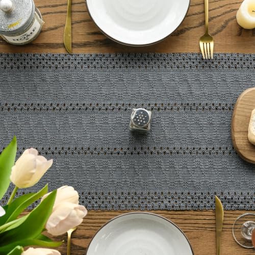 Artoid Mode Dark Grey Woven Farmhouse Hollow Table Runner 12x36 Inch - color: Dark Grey, size: 12" x 36", Table Runner