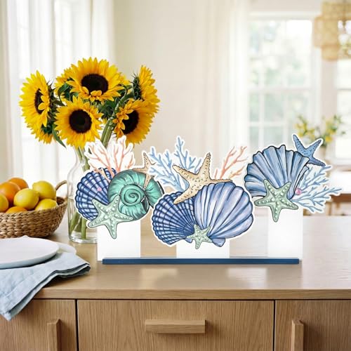 Smile Summer Indoor Decorations Wooden Decor, Conch Scallop Shell, Sign for Home Tabletop Centerpiece Mantel Shelf Fireplace - style: Shell