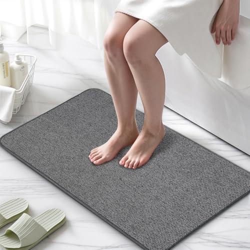 2 Pack Bathroom Rugs 17x27Inch, Thin Bath Mat with Rubber Backing Non-Slip, Absorbent,Quick Dry Machine Washable, Home Decor Accessories Cozy Cloth Bathroom Mat fit Under Door/Sink/Tub/Shower-DarkGrey - color: Dark Grey, size: 17"x27"-2 PACK