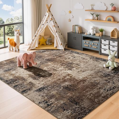 Merelax 4x6 Brown Red Washable Area Rug Non-Slip Faux Wool Abstract Carpet - color: Brown Red, size: 4' x 6'(48''x72'')