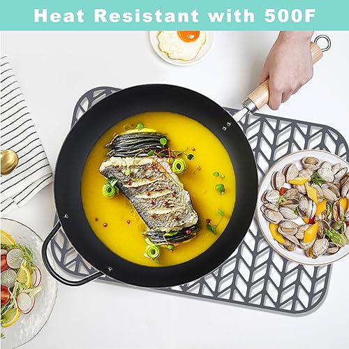 AWOKE Sink Protectors for Kitchen Sink - 19"x 13" Sink Mat - Heat resistant Easy-clean Silicone Sink Mat - for Protection of Stainless Steel Sink - with 3 Reserved Holes (Grey) - size: 19 x 13