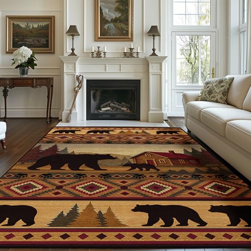 Area Rug 5x7 Cabin Bear Rug for Living Room Rustic Lodge Bear Area Rugs - color: Cabin, size: 5' x 7' (Rectangular)
