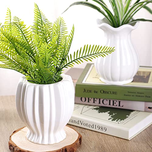 VanEnjoy 6 inch Modern Ribbed Design Small White Ceramic Decorative Tabletop Centerpiece Vase Flower Pot - White Spiral - style: Tropical