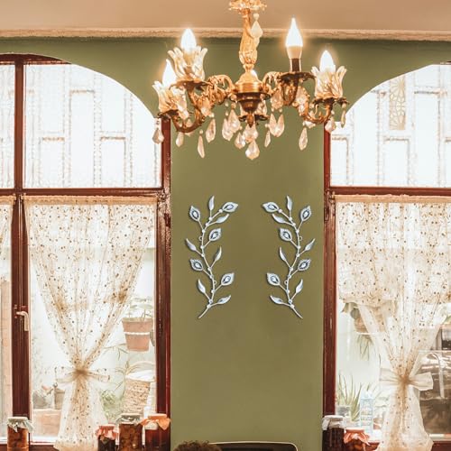 sxnzequnze 2 Set Metal Tree Leaf Wall Art for Home Decor Living Room Bedroom Dining Room Bling Rhinestone, 3D, Iron Branch Hanging Leaf Sculpture Art Pieces -Silver 16.5in*6.7in - color: Silver