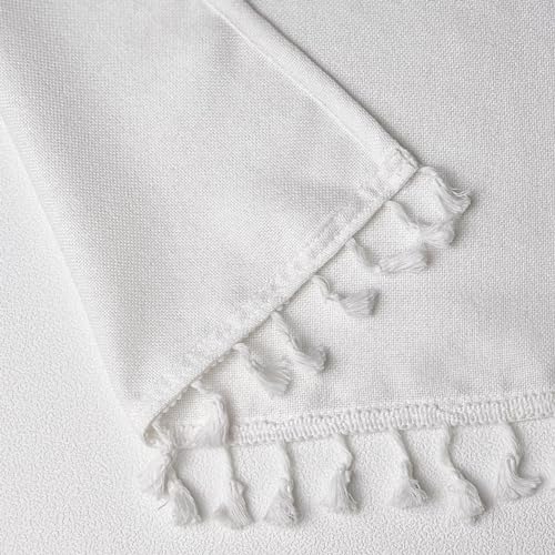 Oindec Faux Linen Tassel Kitchen Valances, White, 54x15 inch - color: White