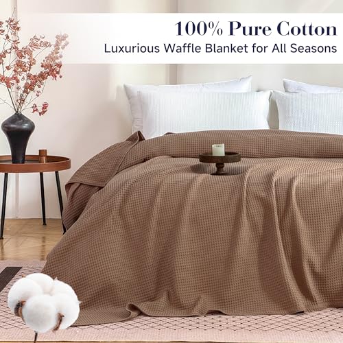 Simple&Opulence 100% Cotton Waffle Weave Blanket Twin Size 66"x90", 260GSM Pre-Washed Soft Cooling Lightweight Breathable All-Season Layer Blanket, Home Decor Gift for Adults Couch Bed, Light Brown - color: Light Brown, size: Twin(66"x90")