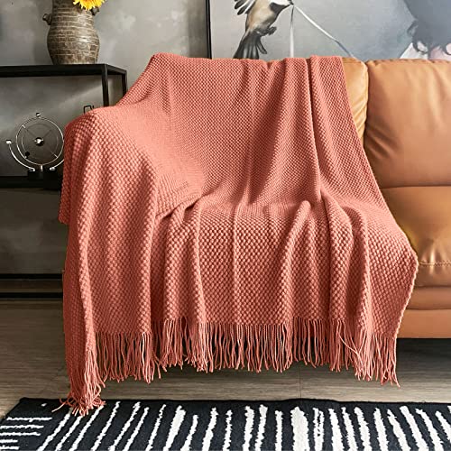 LOMAO Knitted Throw Blanket with Tassels Bubble Textured Lightweight Throws for Couch Cover Home Decor (Coral, 60x80) - color: Coral, size: 60x80"