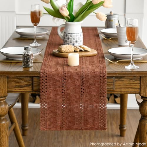 Artoid Mode Caramel Woven Farmhouse Hollow Table Runner 12x48 Inch - color: Caramel, size: 12" x 48", Table Runner