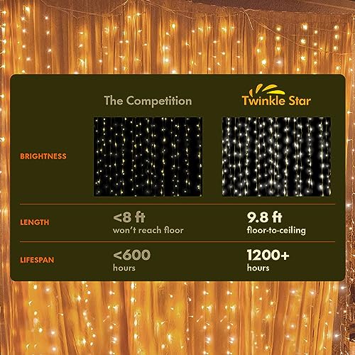 Twinkle Star 300 LED Window Curtain String Lights, Warm White, 2 Pack - color: *Warm white, size: 300 LED-2PACK