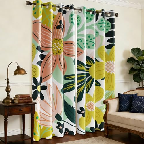 Tyrot Pink Green Botanical Blackout Curtains for Bedroom,52W x 63L,2 Panels - color: Rose Garden, size: 52"W x 63"L (Pack of 2)