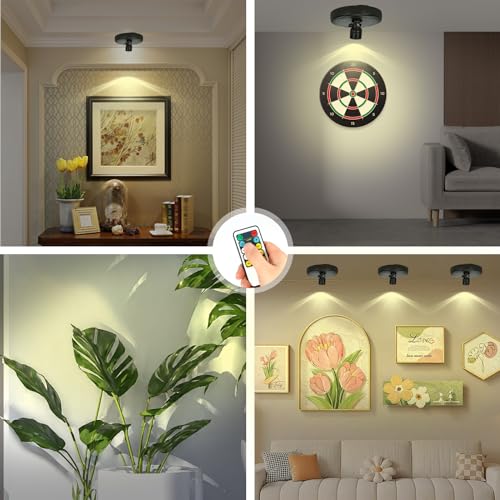 Wireless Spotlight Battery Operated, Indoor Plant Light, LED Puck Lights - color: Pure Black